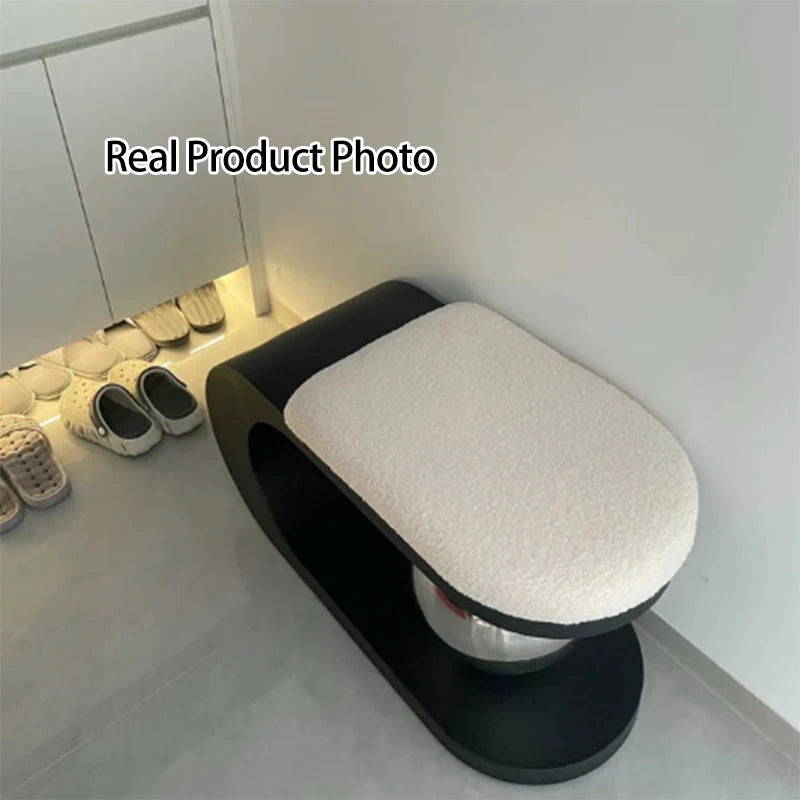 Bench | Art Deco Sherpa Seat & Stainless Steel Frame | Pre-Assembled