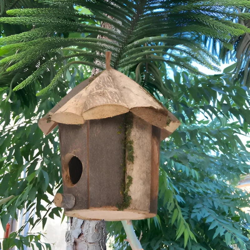 Birdhouse | Hut-Shaped Wooden & Hanging Cord