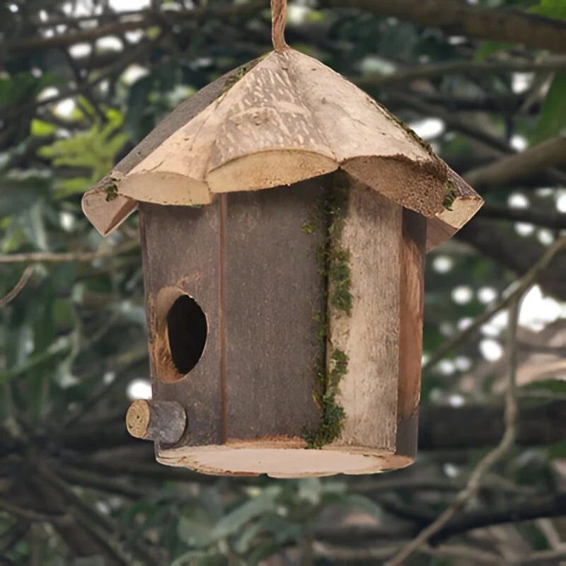 Birdhouse | Hut-Shaped Wooden & Hanging Cord