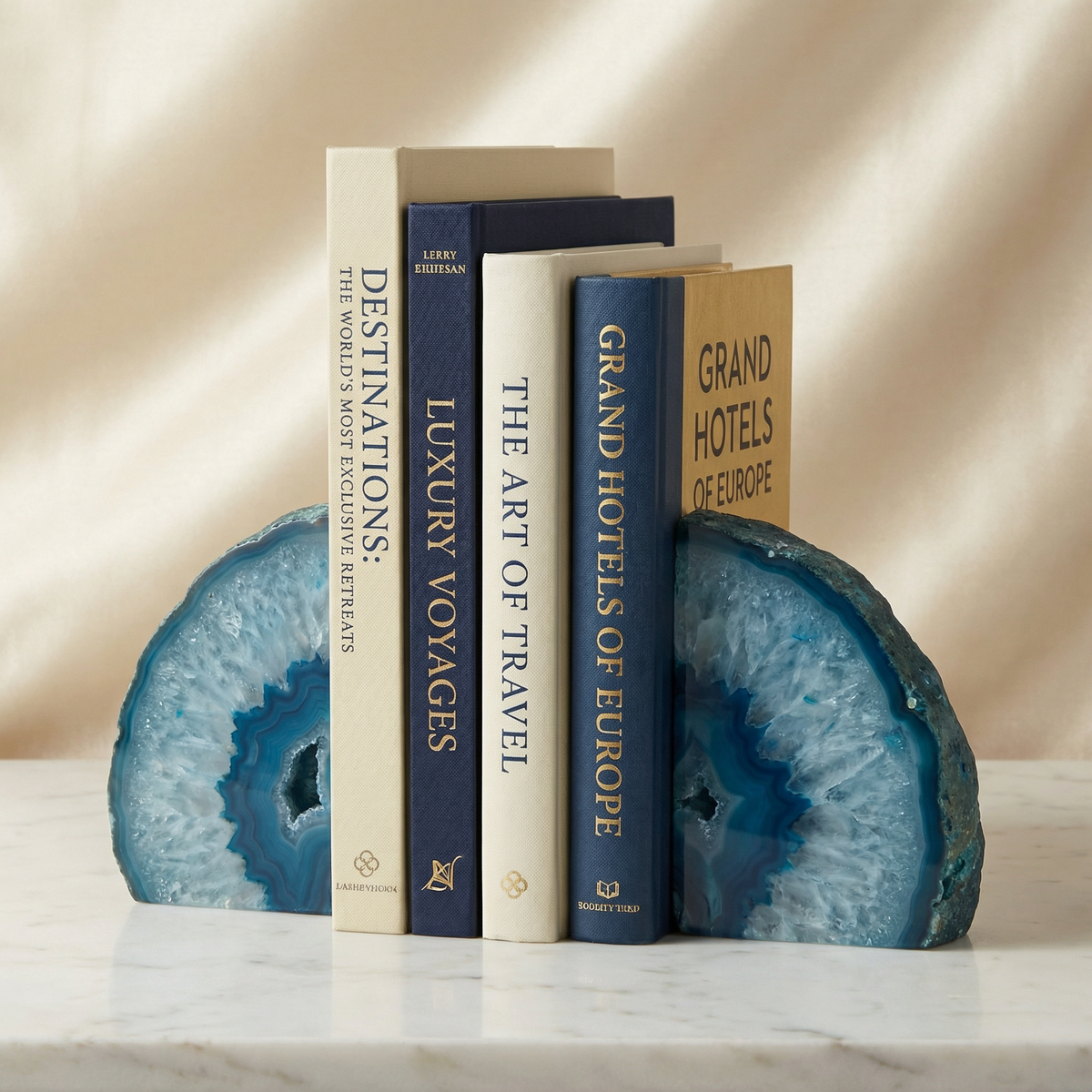 Bookend Set | Natural Blue Agate Stone | 2-Piece