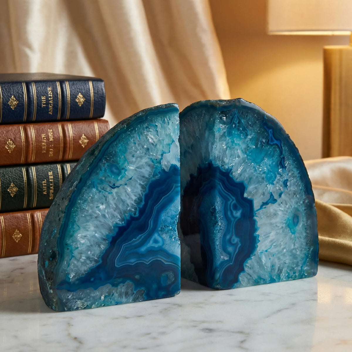 Bookend Set | Natural Blue Agate Stone | 2-Piece