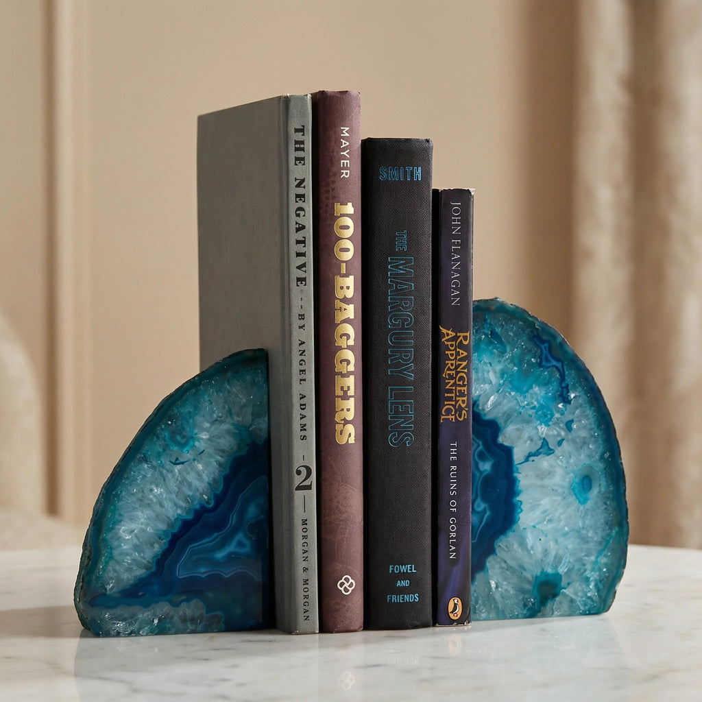 Bookend Set | Natural Blue Agate Stone | 2-Piece