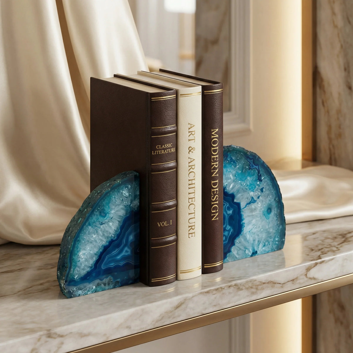 Bookend Set | Natural Blue Agate Stone | 2-Piece