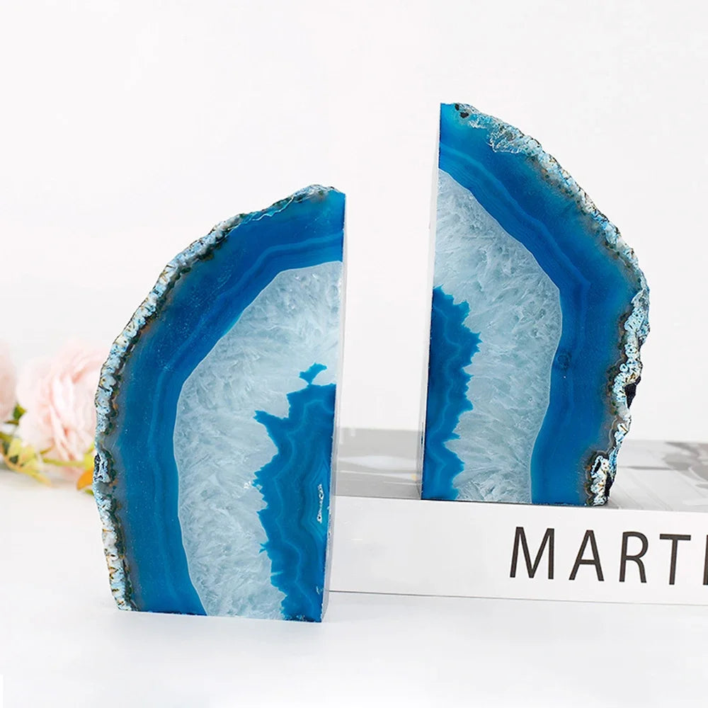 Bookend Set | Natural Blue Agate Stone | 2-Piece