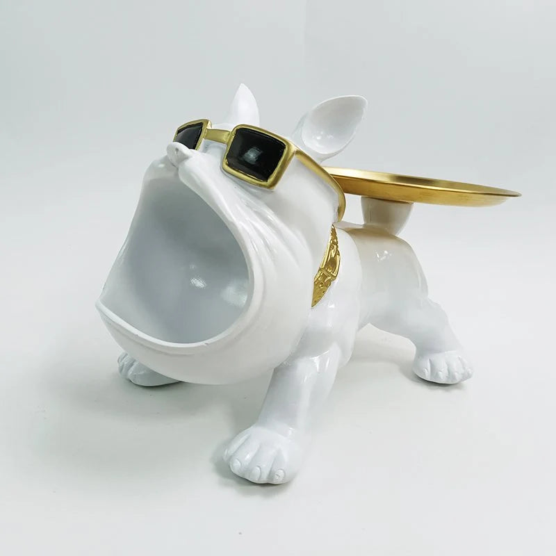 Bulldog Figurine | Integrated Tray & Gold Accent