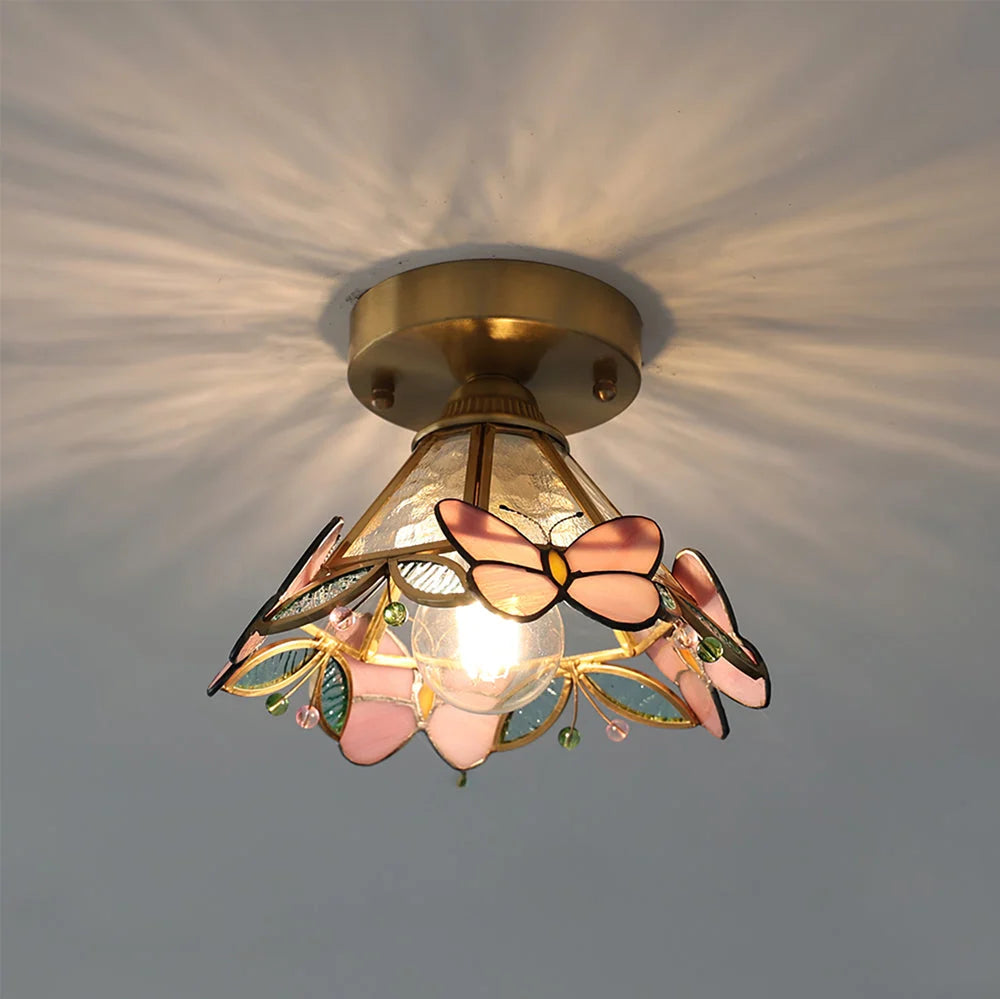 Butterfly Ceiling Light | Stained Glass & Brass | Ideal For Nursery