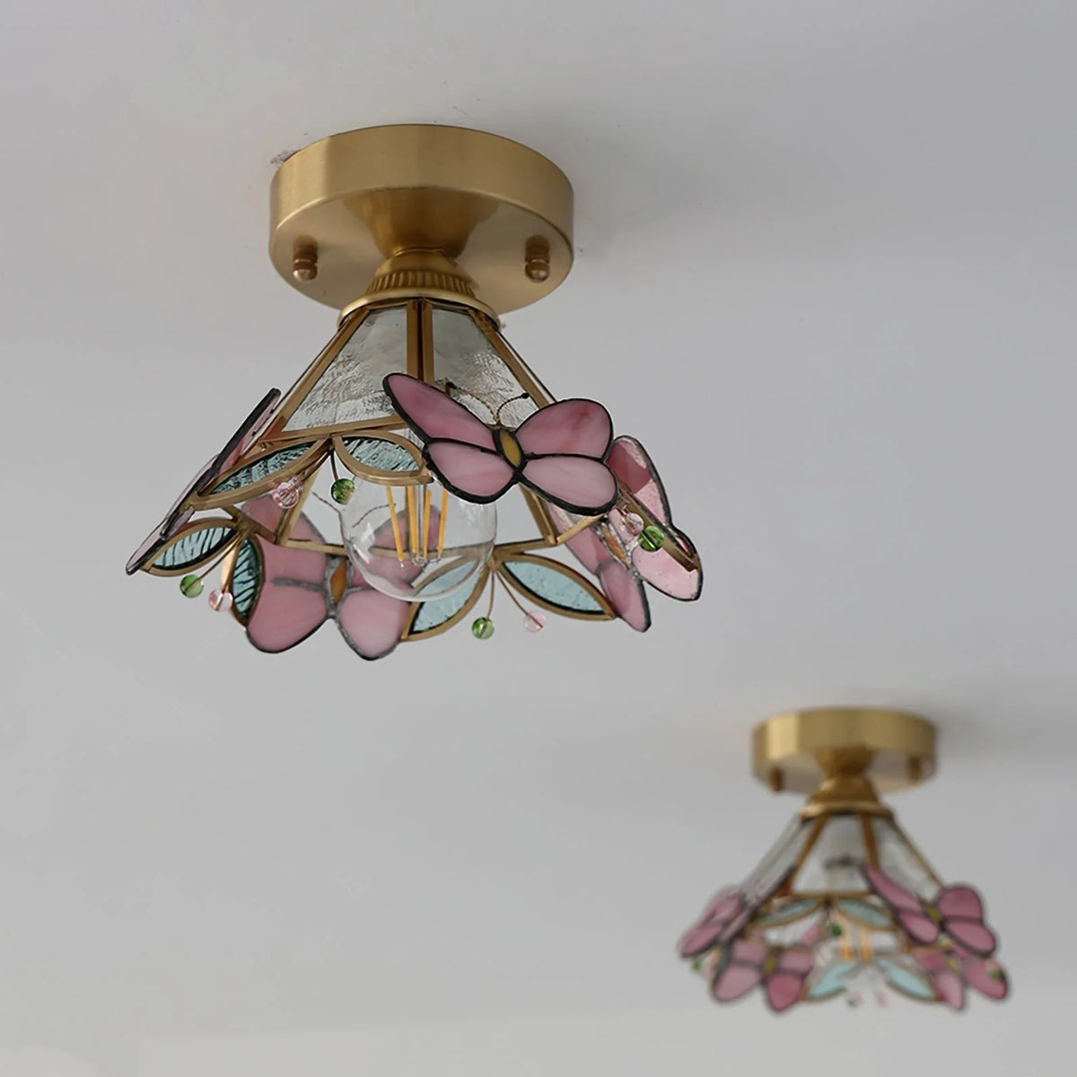 Butterfly Ceiling Light | Stained Glass & Brass | Ideal For Nursery