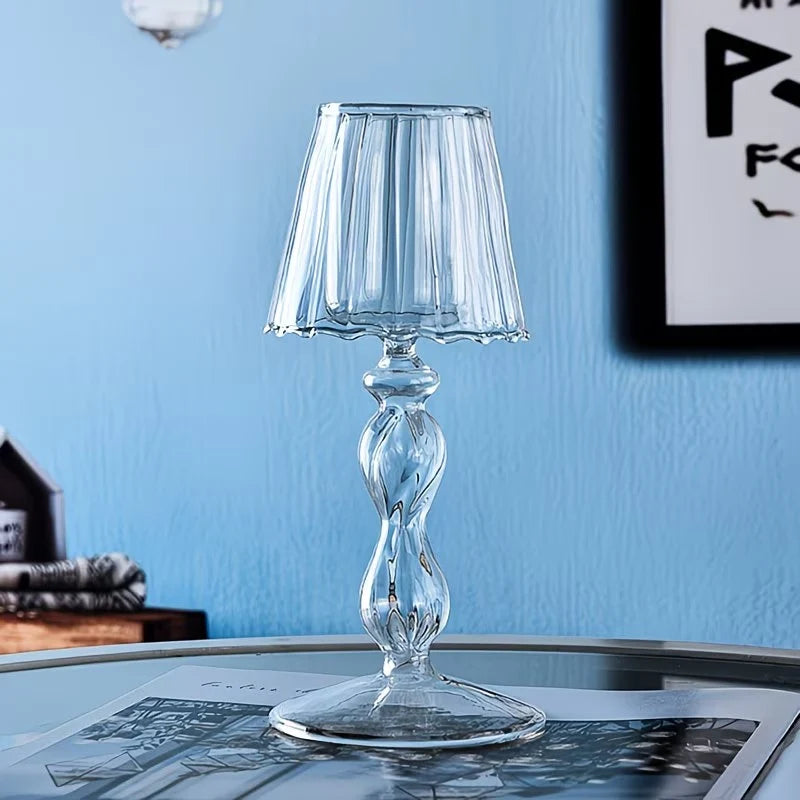 Candle Holder | Glass Pleated Ribbed Shade & Scalloped Edge