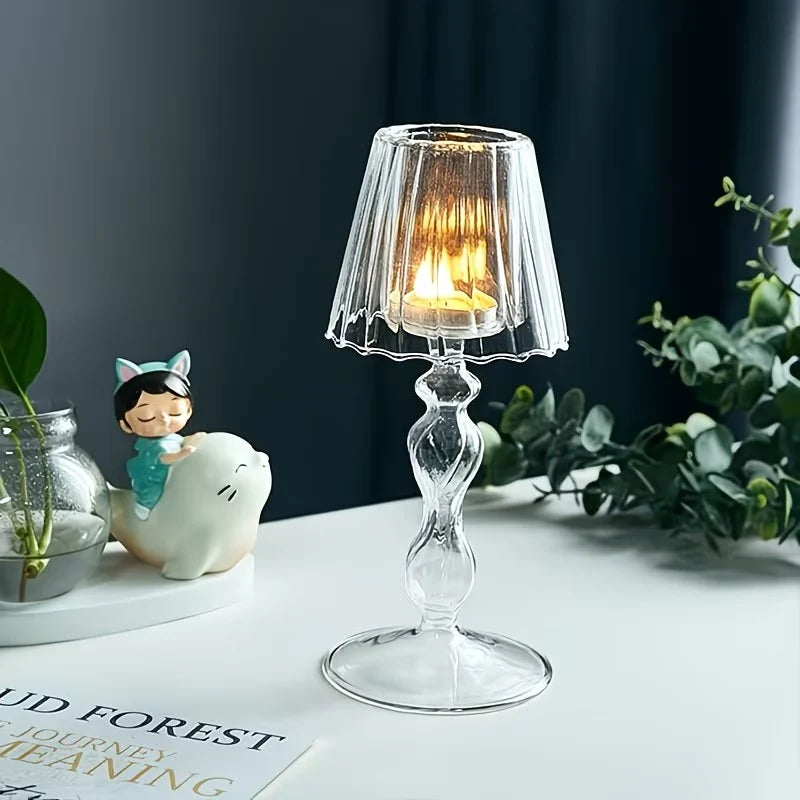 Candle Holder | Glass Pleated Ribbed Shade & Scalloped Edge