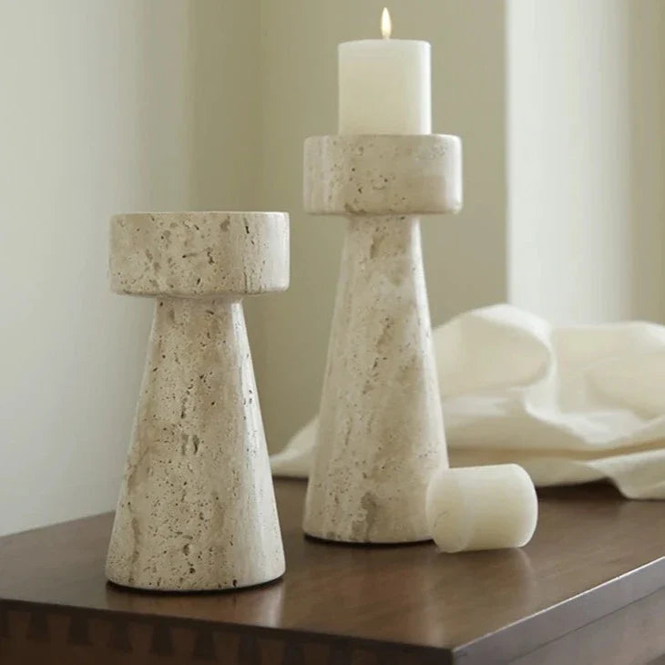 Candle Holder | Handcrafted Travertine & Unique Veining