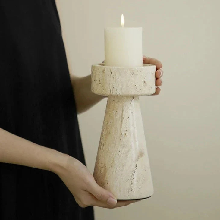 Candle Holder | Handcrafted Travertine & Unique Veining