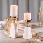 Candle Holder | Pyramid Marble & Gold Accent