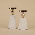 Candle Holder | Pyramid Marble & Gold Accent