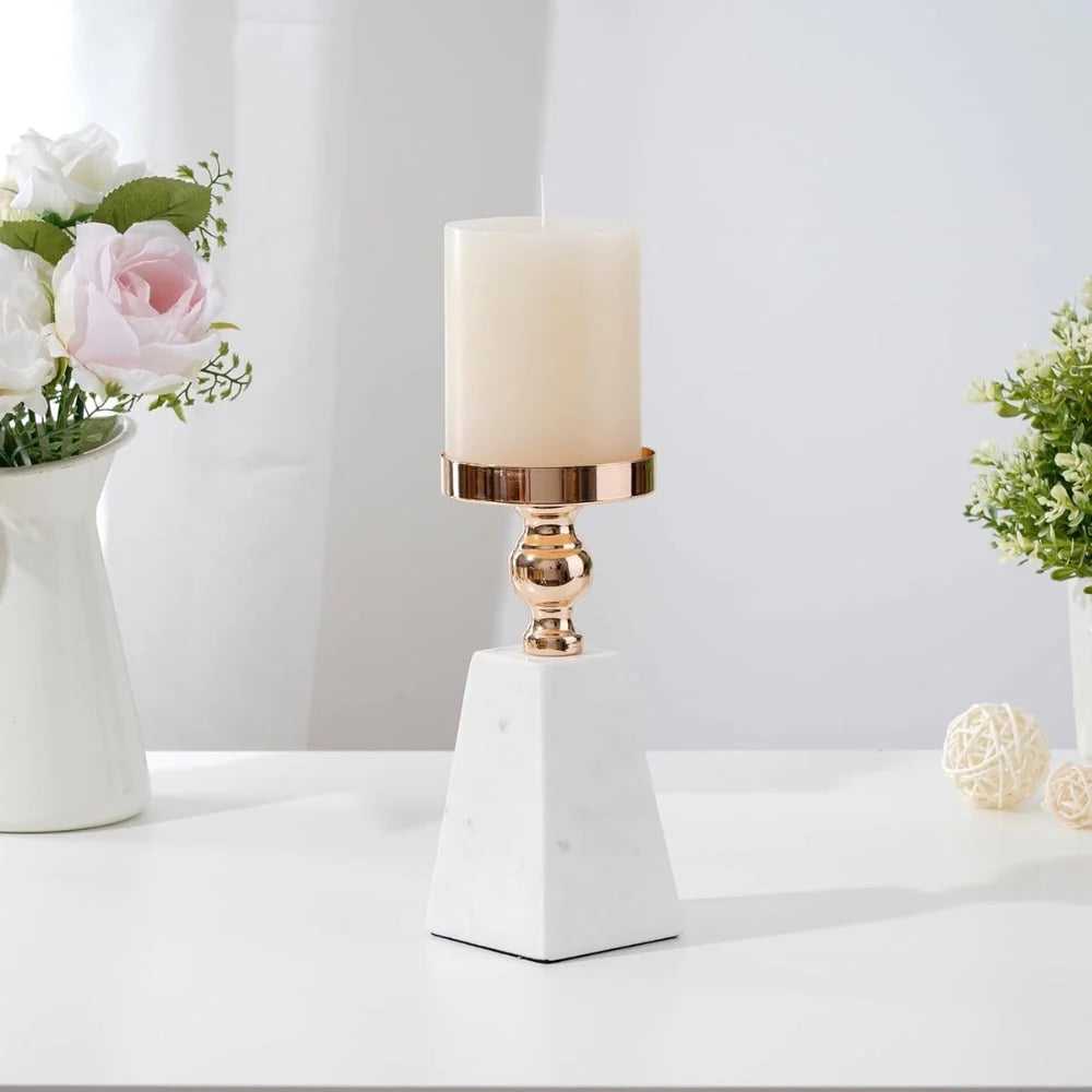 Candle Holder | Pyramid Marble & Gold Accent