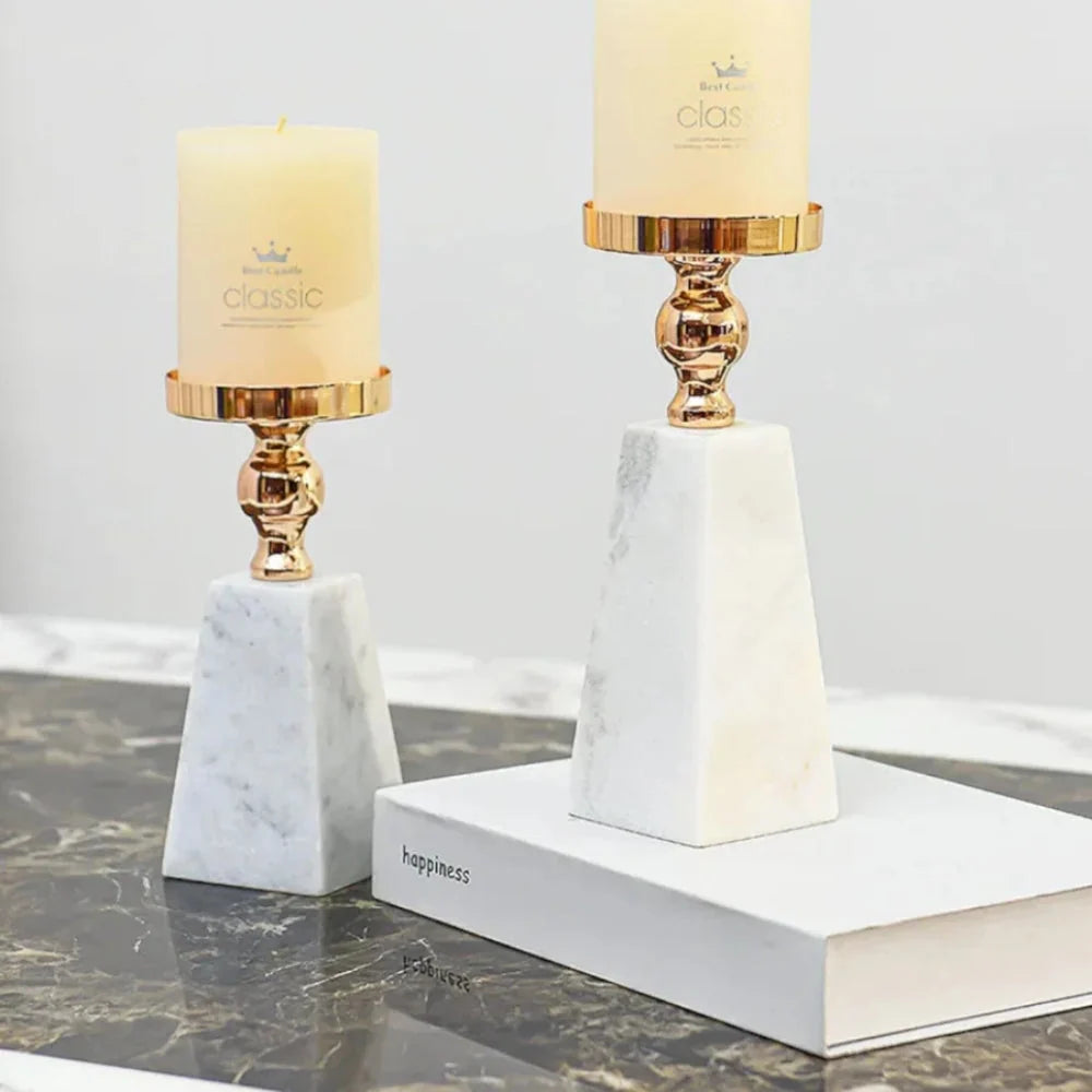 Candle Holder | Pyramid Marble & Gold Accent
