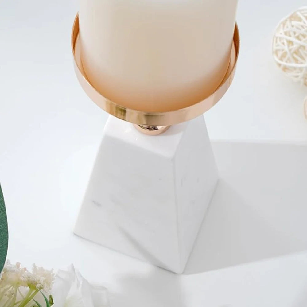 Candle Holder | Pyramid Marble & Gold Accent
