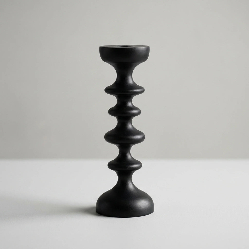 Candle Holder | Sculptural Black Wood | Set of 2