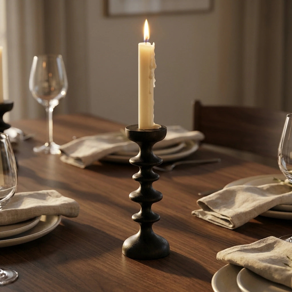 Candle Holder | Sculptural Black Wood | Set of 2