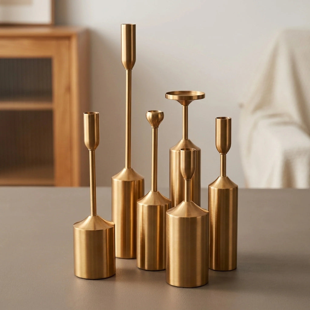 Candle Holder Set | Gold-Coated Aluminum & Reflective Finish | 3-Piece Set