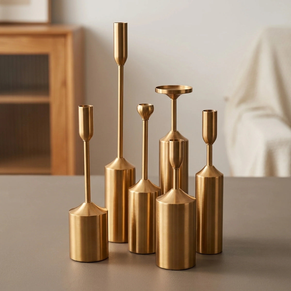 Candle Holder Set | Gold-Coated Aluminum & Reflective Finish | 3-Piece Set