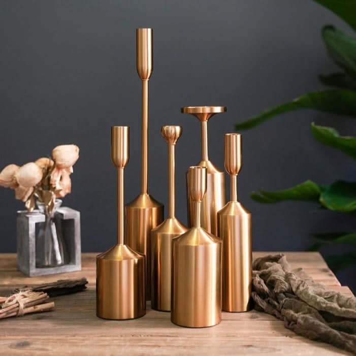 Candle Holder Set | Gold-Coated Aluminum & Reflective Finish | 3-Piece Set