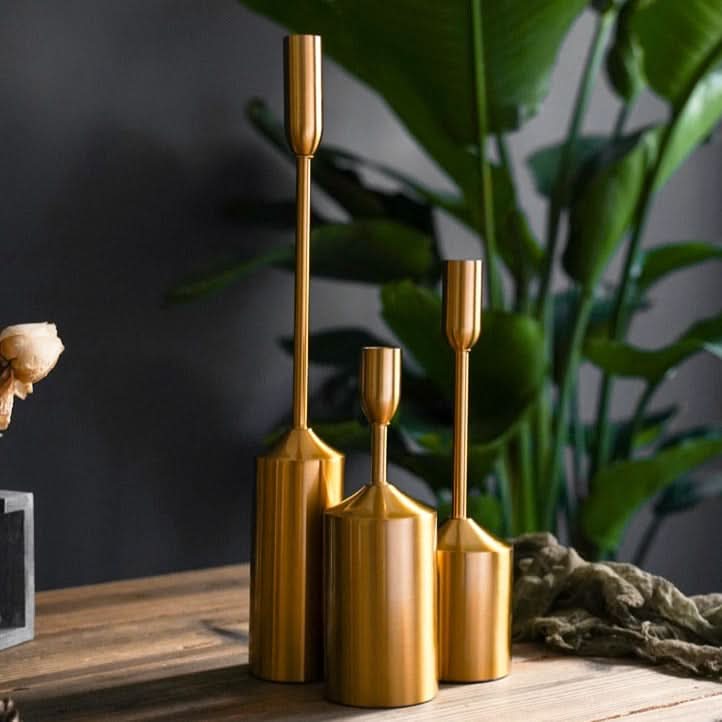 Candle Holder Set | Gold-Coated Aluminum & Reflective Finish | 3-Piece Set