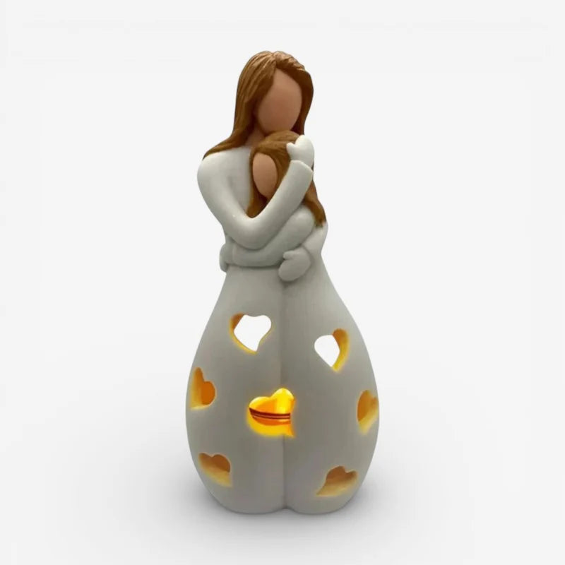 Candle Holder Statue | Resin Mother & Daughter Embrace
