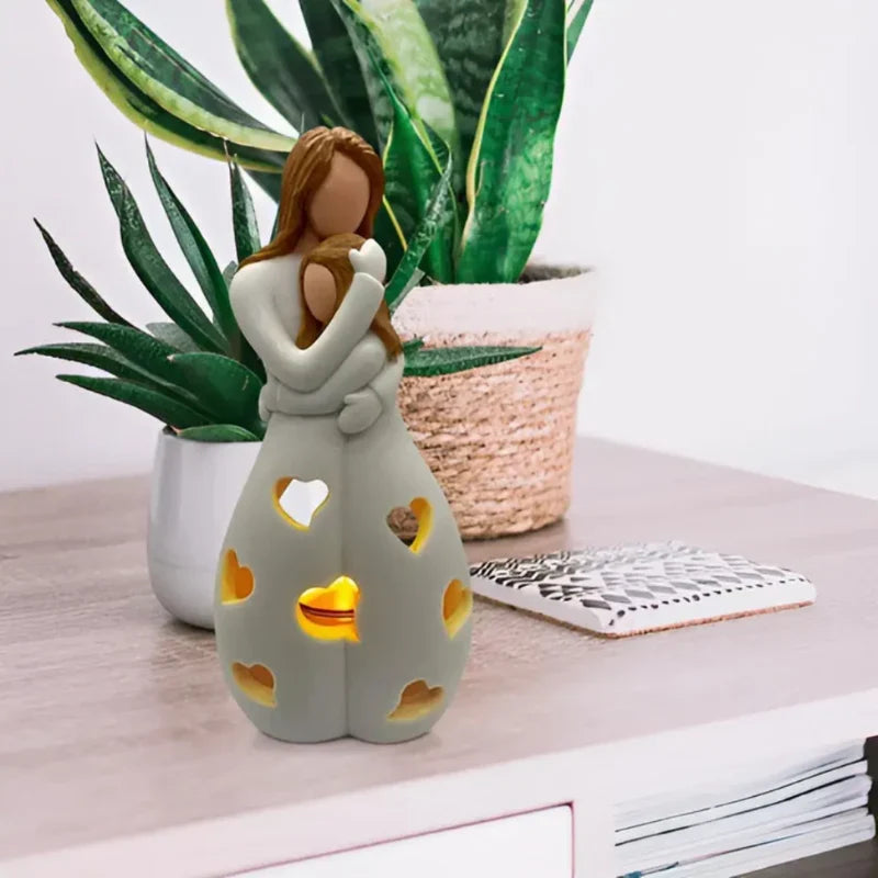 Candle Holder Statue | Resin Mother & Daughter Embrace