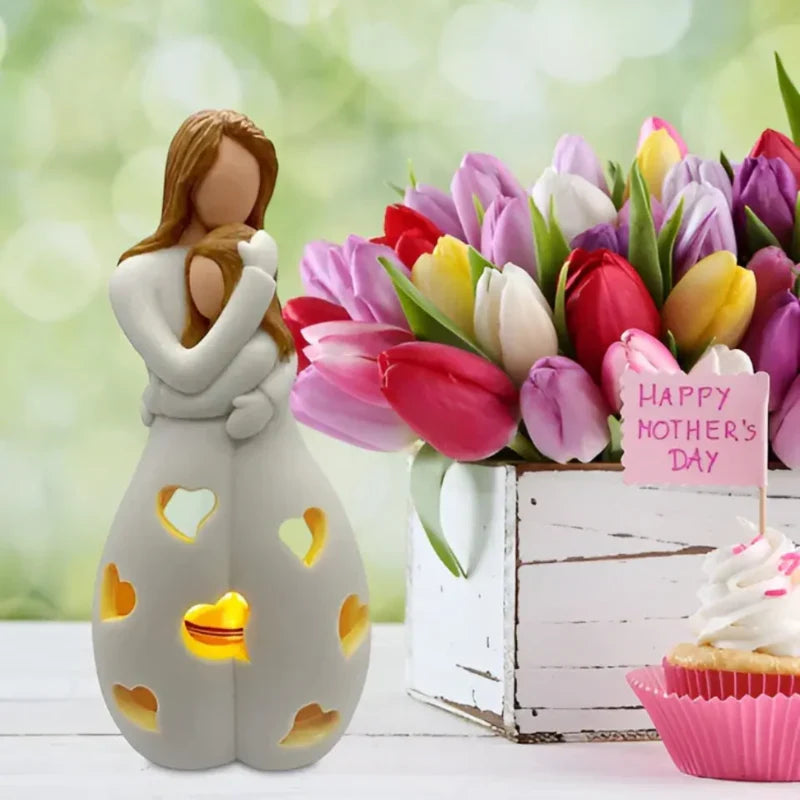 Candle Holder Statue | Resin Mother & Daughter Embrace