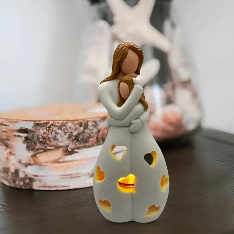 Candle Holder Statue | Resin Mother & Daughter Embrace