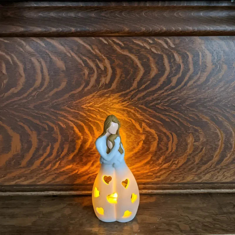 Candle Holder Statue | Resin Mother & Daughter Embrace