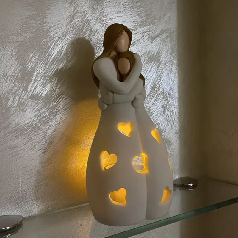 Candle Holder Statue | Resin Mother & Daughter Embrace