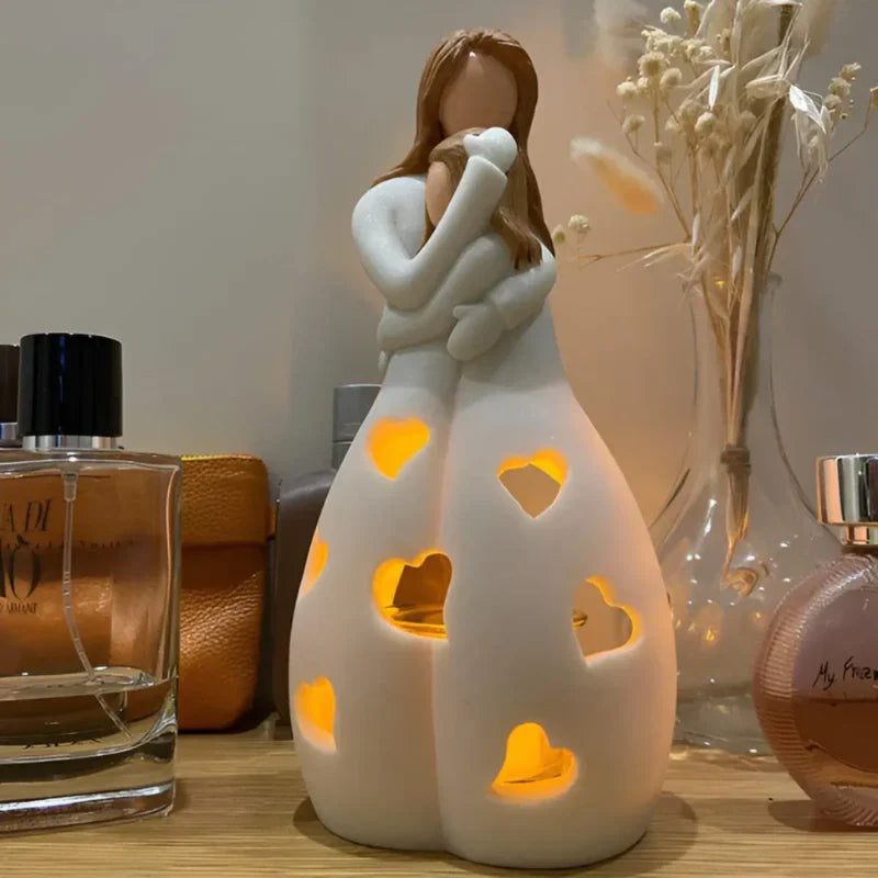 Candle Holder Statue | Resin Mother & Daughter Embrace
