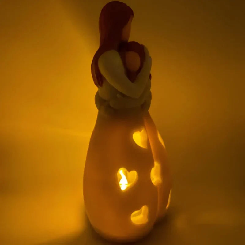 Candle Holder Statue | Resin Mother & Daughter Embrace