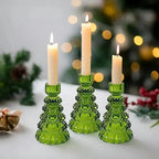 Candle Holders | Glass Christmas Tree | Set of 3