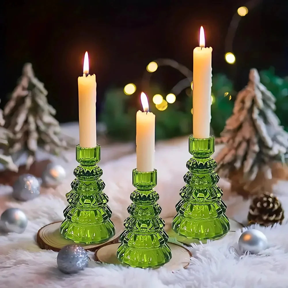 Candle Holders | Glass Christmas Tree | Set of 3