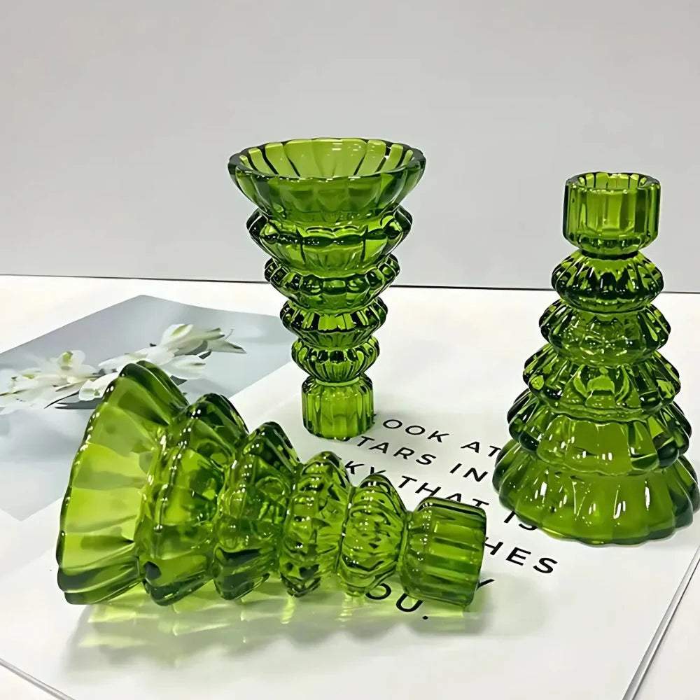 Candle Holders | Glass Christmas Tree | Set of 3