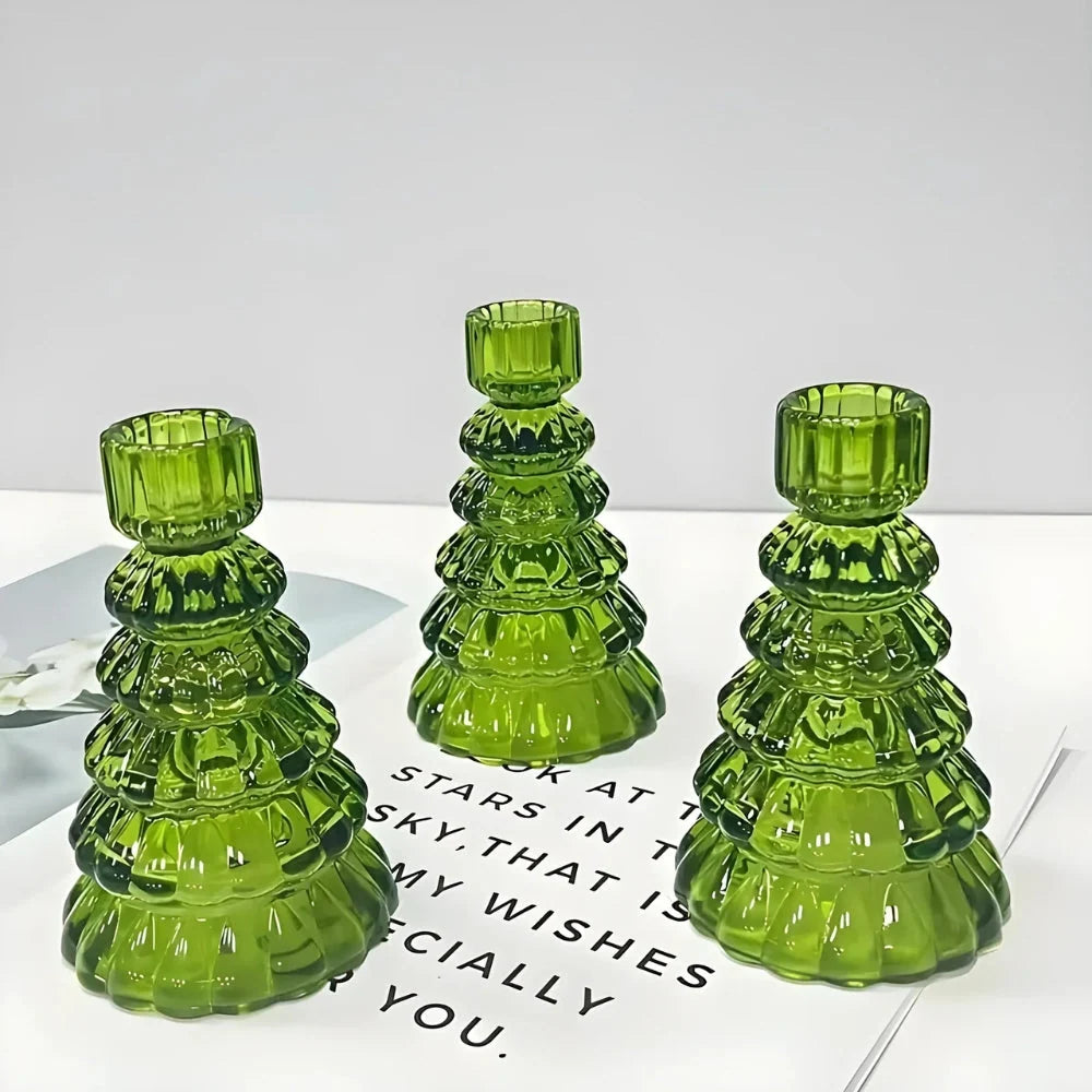 Candle Holders | Glass Christmas Tree | Set of 3