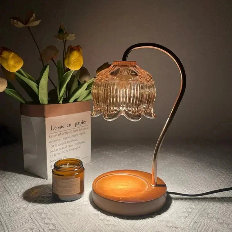 Candle Warmer Lamp | LED & Adjustable Dimmer | Glass & Wood
