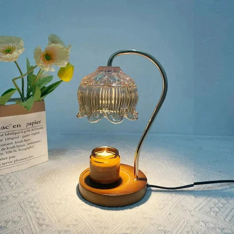 Candle Warmer Lamp | LED & Adjustable Dimmer | Glass & Wood