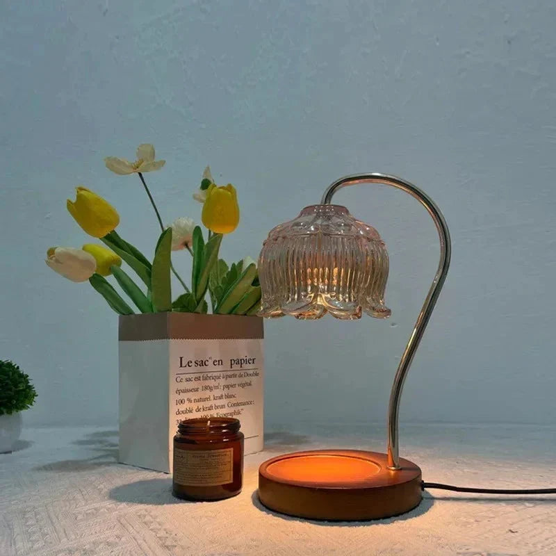 Candle Warmer Lamp | LED & Adjustable Dimmer | Glass & Wood