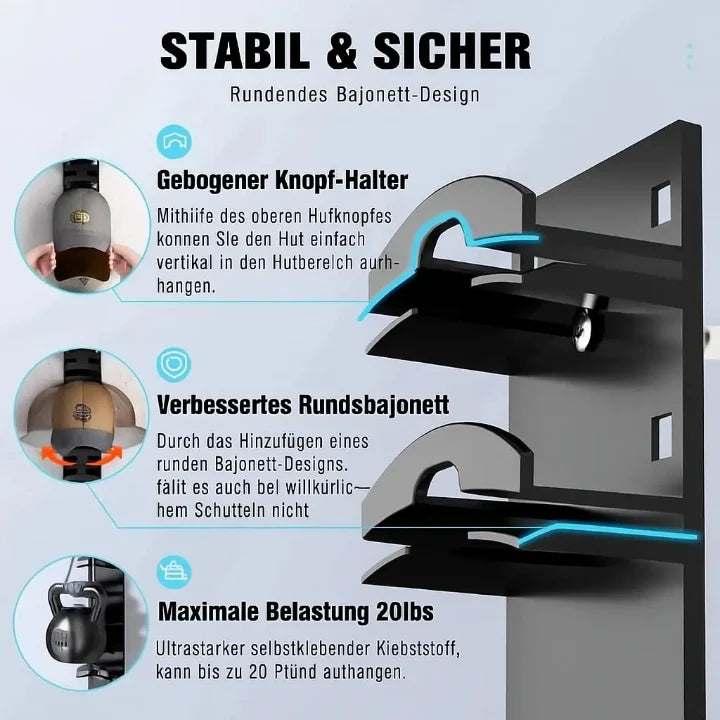Cap Wall Mount | Gentle Clips & Space-Saving | Holds 10 Caps