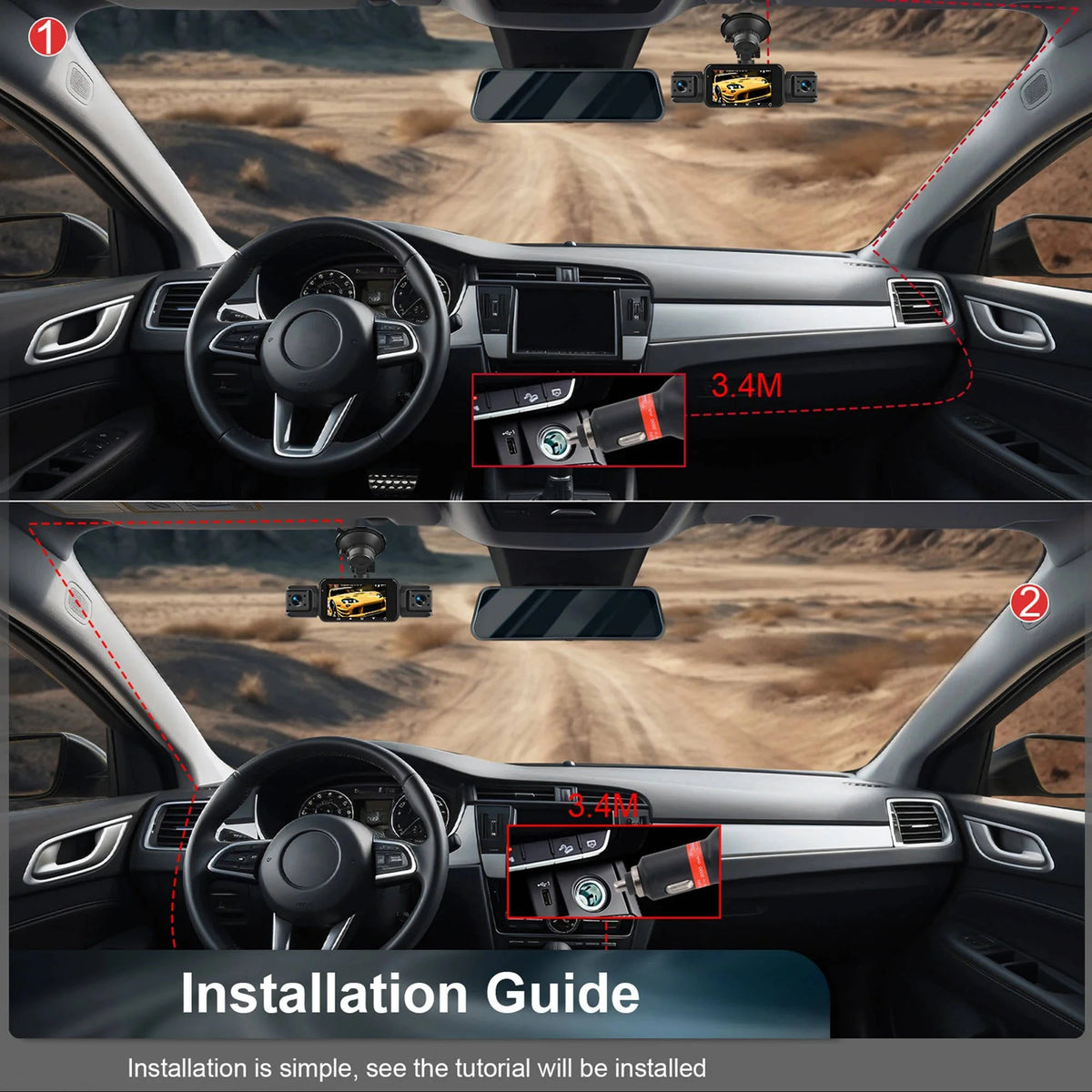 Car Dash Cam | 4-Channel WiFi & Night Vision
