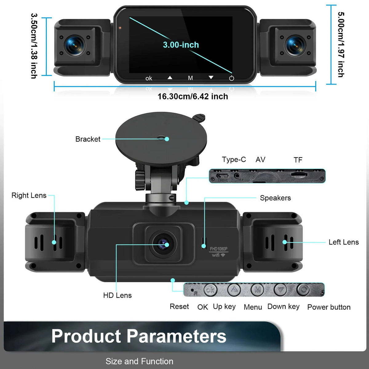 Car Dash Cam | 4-Channel WiFi & Night Vision
