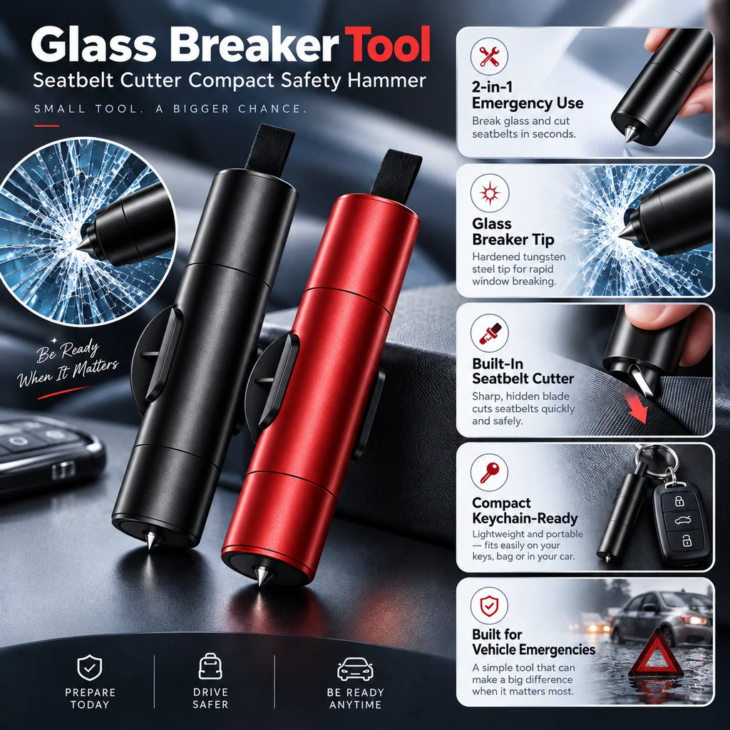 Car Escape Tool | Glass Breaker & Seatbelt Cutter | Compact Keyring-Ready