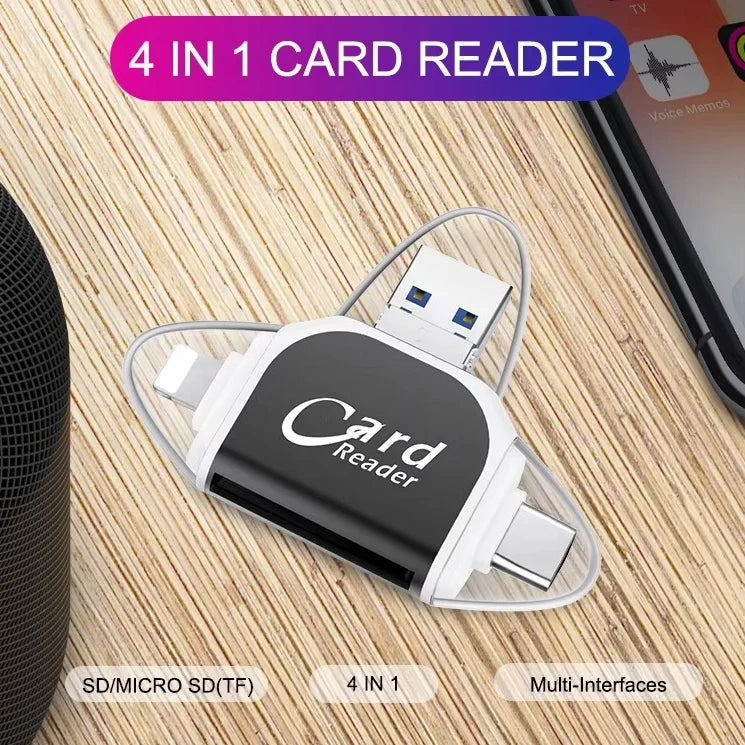 Card Reader | 4-In-1 USB 3.0 & SD/Micro-SD | Zinc Alloy Keychain