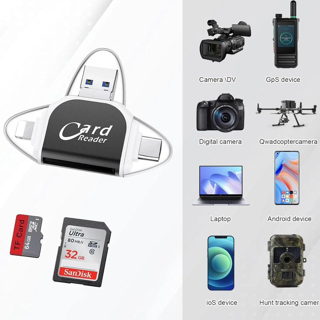 Card Reader | 4-In-1 USB 3.0 & SD/Micro-SD | Zinc Alloy Keychain
