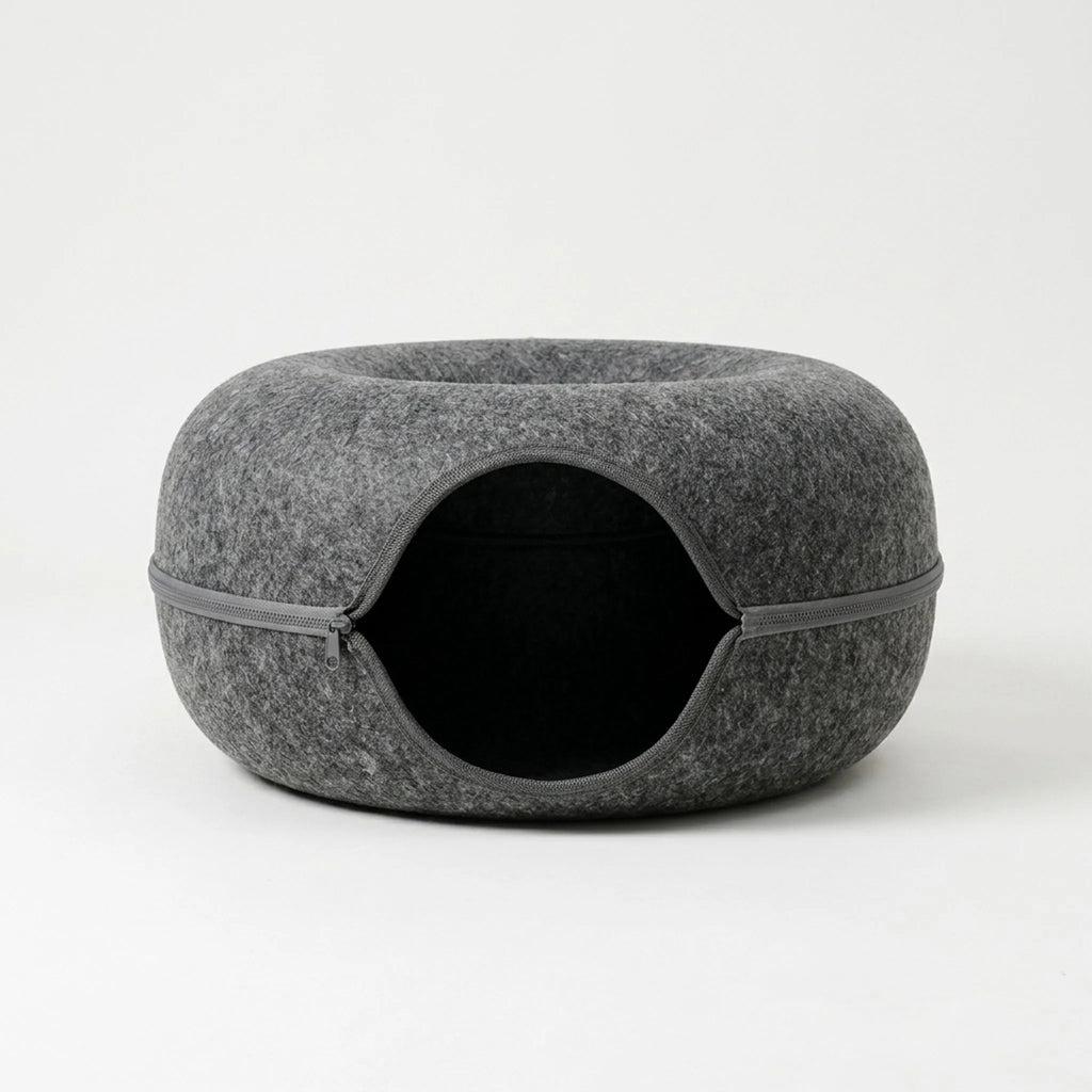 Cat Bed & Playhouse | Donut-Shaped Plush Fleece & Non-Slip Bottom