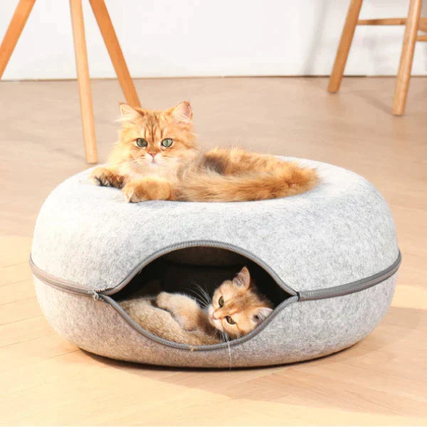 Cat Bed & Playhouse | Donut-Shaped Plush Fleece & Non-Slip Bottom