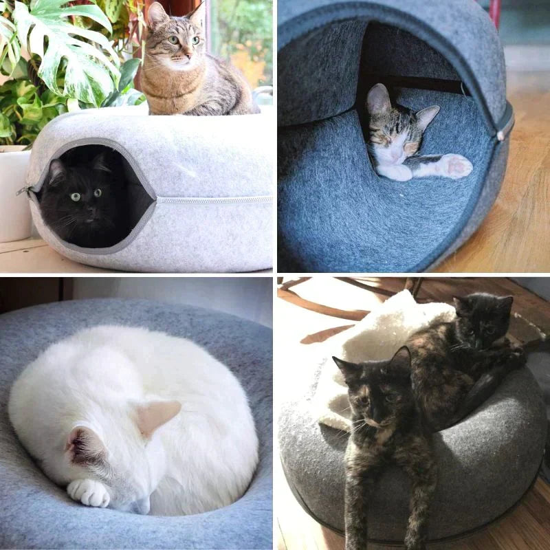 Cat Bed & Playhouse | Donut-Shaped Plush Fleece & Non-Slip Bottom